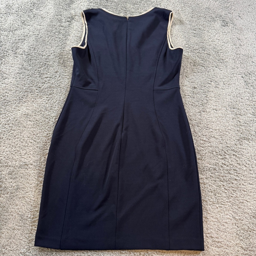 Tommy Hilfiger Sleeveless Sheath Dress 12 Navy Blue Crochet Trim Notched V-Neck - Picture 2 of 7